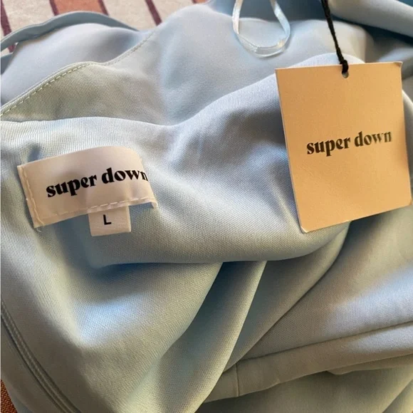 Revolve Superdown Baby Blue Deep V-Neck Sammie Mini Skater Dress Large - Picture 10 of 14